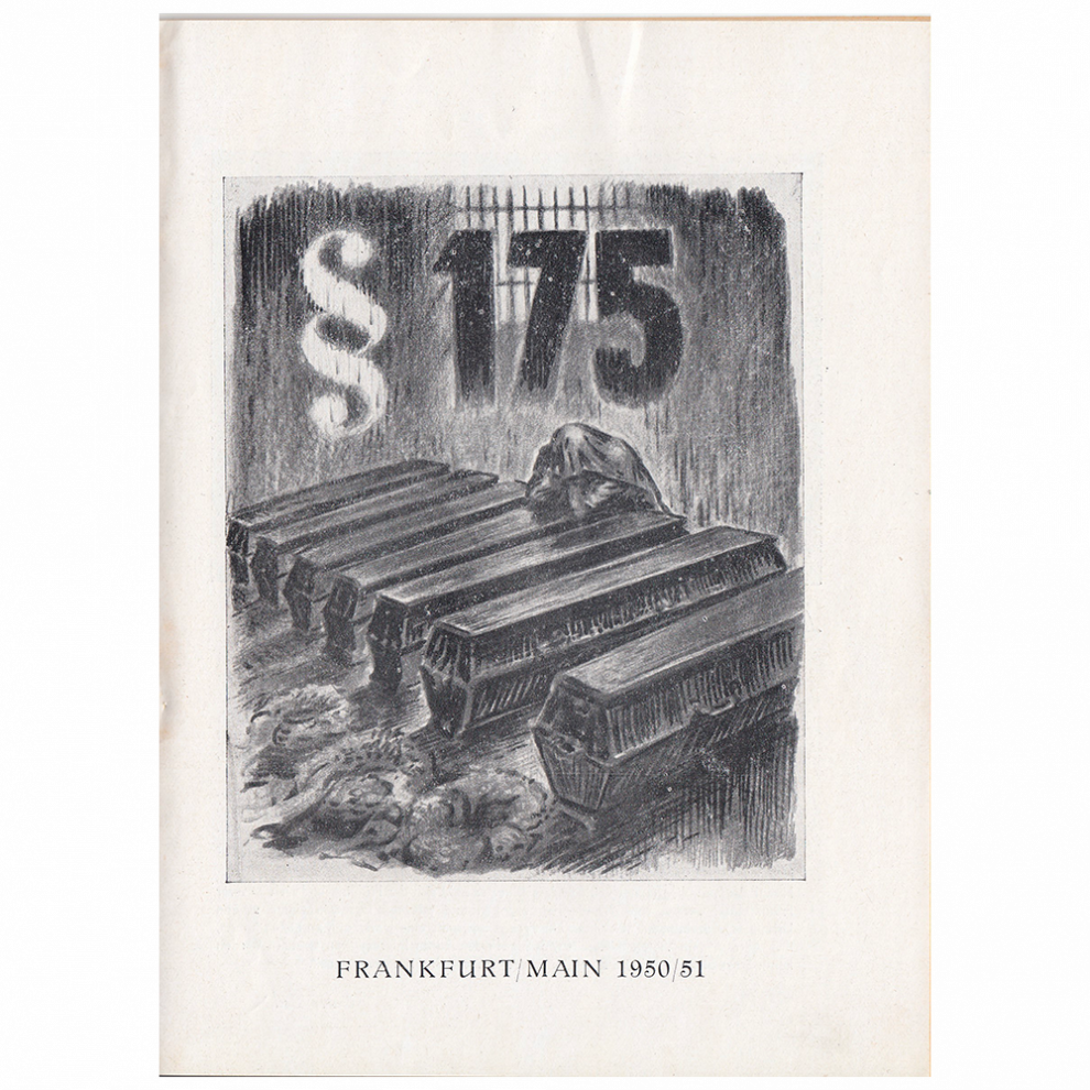 Capa da publicação 'Die Runde', Frankfurt/Main, 1950/51, ilustrando a contínua perseguição sob o Parágrafo 175 após a guerra.